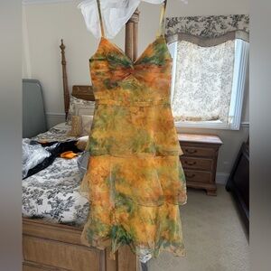 Marchesa Notte Yellow Tiered Organza Dress